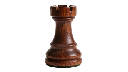 Dark brown wooden chess rook piece, a classic game element isolated on a clean background, ready for strategic design projects PNG © PAPADOMUS