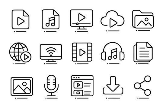 Collection of icons representing various media and file types for digital content