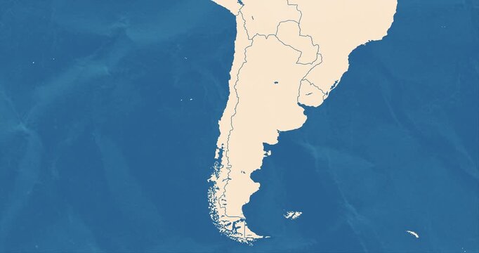 Beautiful zoom in of a chile map with most important cities and frontier lines
