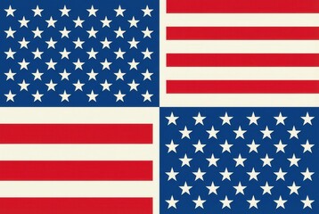 Fototapeta premium American flag design featuring four quadrants with alternating patterns of stars and stripes in red, white, and blue colors, representing patriotism and national identity