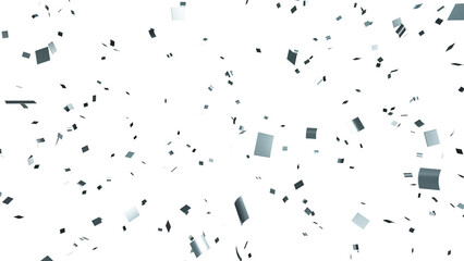 Silver confetti over transparent background. 3D render.