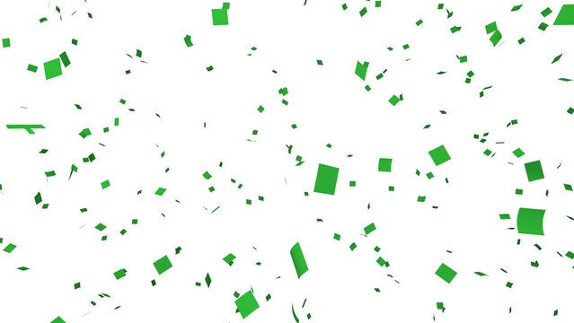 Green confetti over transparent background. 3D render.