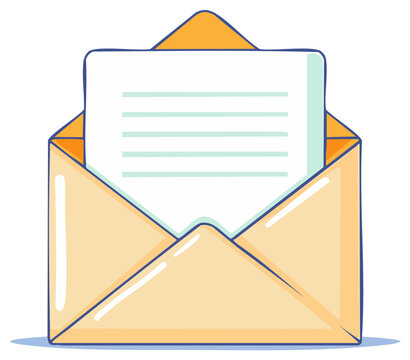 Open Cartoon Envelope with Letter Showing Correspondence and Communication Concepts