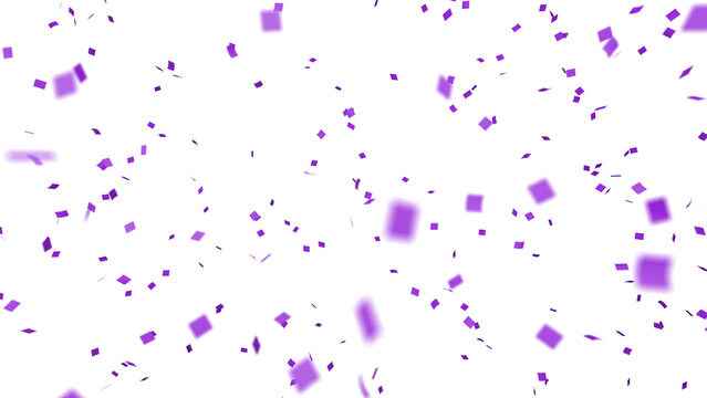 Purple confetti over transparent background with depth of field. 3D render.