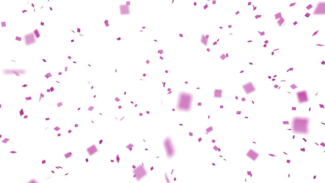 Pink confetti over transparent background with depth of field. 3D render.