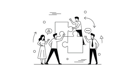 Obraz premium Vector illustration of business people working together with puzzle pieces