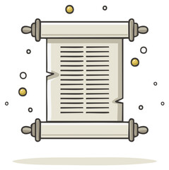 Fototapeta premium Ancient Scroll with Text and Golden Orbs in a Whimsical Floating Illustration