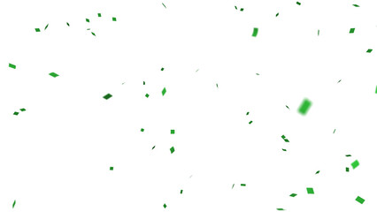 Green confetti over transparent background with depth of field. 3D render. © Kevin