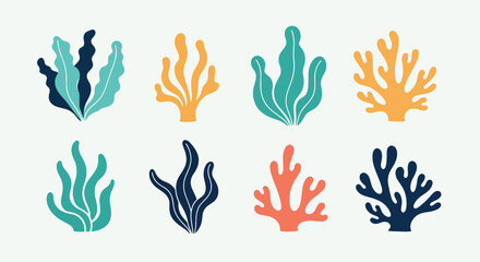 Fototapeta premium Botanical Variety in Aquatic Seaweed Shapes and Colors Showcasing the Beauty of Marine Flora Diverse Aquatic Plants Collection Decorative Plants in Various Colors and Aesthetic
