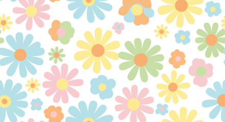 Obraz premium Floral Delight A Seamless Display of Pastel Colored Daisies Offering a Cheerful and Playful Feel Perfect for Springtime Designs Wallpapers Textile Prints and Various Creative Applications