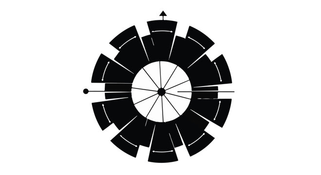 Black and white circular diagram sectioned wheel chart infographic element for business presentation or educational material