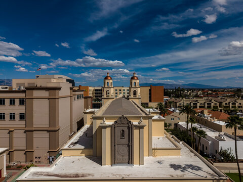 Aerial View of Cathedral of Saint Augustine &mdash; Historic Mexican Baroque Landmark and Mother Church of the Roman Catholic Diocese of Tucson in Tucson