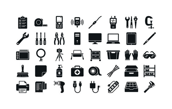 Machine inspection accessories featuring inspection checklist sheet, measuring tape tool, laser distance meter, vibration sensor