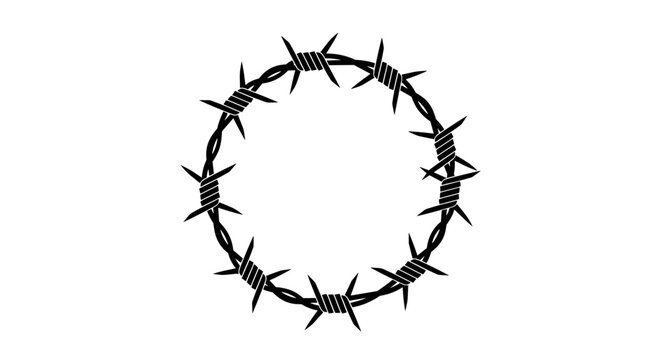 Barbed wire circle with sharp spikes.