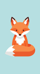 Fototapeta premium Cute Cartoon Fox Sitting Alone.