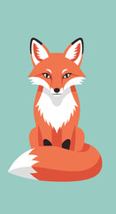 Obraz premium Cute cartoon red fox sitting down.
