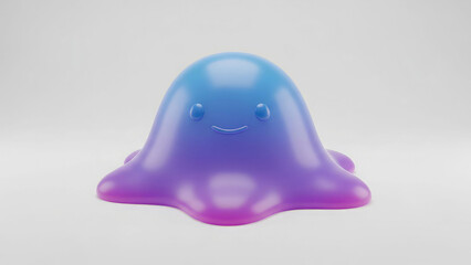 Fototapeta premium A colorful cartoon blob with a smiling face on a plain background
