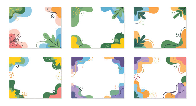 Colorful corner compositions featuring nature-inspired shapes and vibrant hues create an attractive assortment, perfect for adding a playful and artistic touch to various creative projects