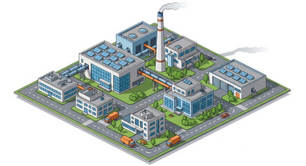 Obraz premium 3D Isometric Factory Buildings with Chimney.