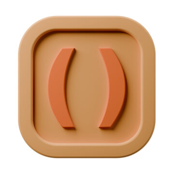 3D () Icon, Rounded Square Button, Orange Minimal UI Symbol, Soft Design