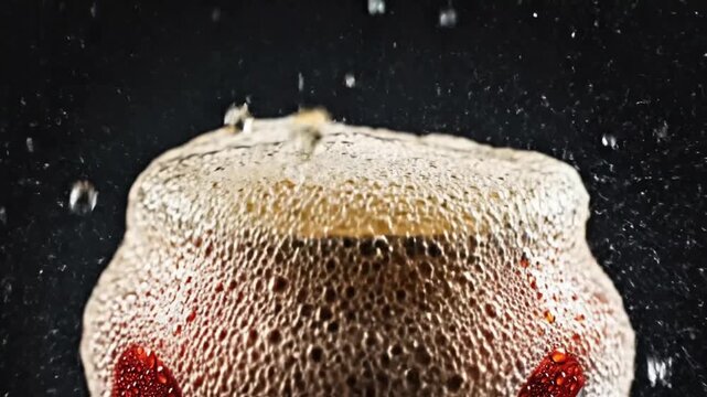 High-speed capture of a soda can being opened, liquid bursting out with bubbles and splashes frozen in motion, dark background with dramatic lighting, ultra crisp detail, energetic commercial 