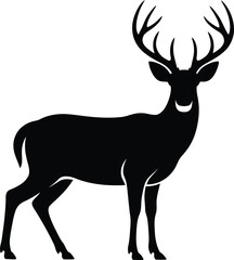 Fototapeta premium Black silhouette of a deer with antlers standing
