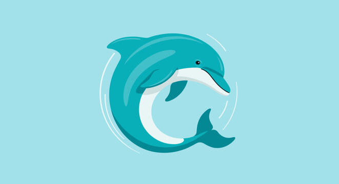 Teal colored dolphin jumping illustration.
