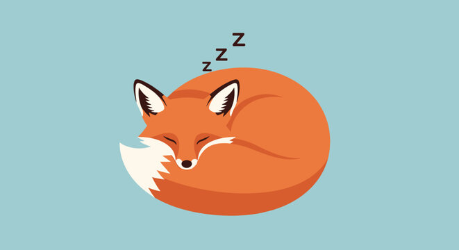 Sleeping Cartoon Fox Closeup Face.