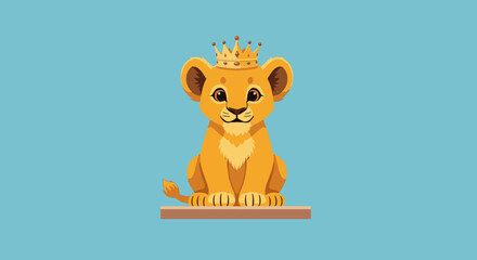 Lion Cub Wearing Golden Crown Sitting. © Z Z K V V C Art