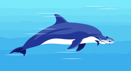 Large dolphin swimming in ocean water. © Z Z K V V C Art