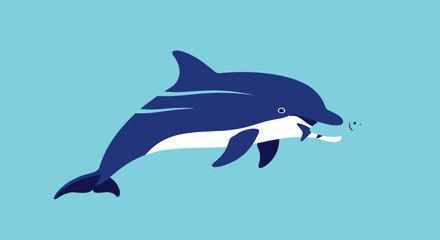 A dark blue dolphin swims right. © Z Z K V V C Art