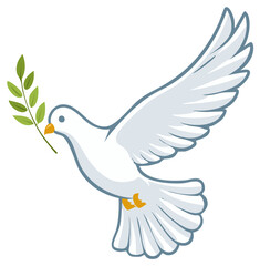 Obraz premium White dove with olive branch in flight, symbol of peace and hope