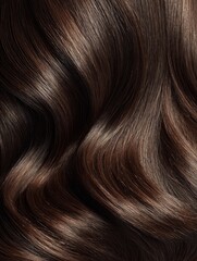 Fototapeta premium Close-up of shiny, dark brown hair with subtle highlights and flowing texture