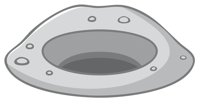 Cartoon crater on a celestial body like a planet or moon with scattered smaller holes