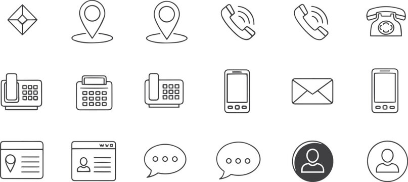 Contact icon set for business card, containing information name, website, location, address, telephone, mail
