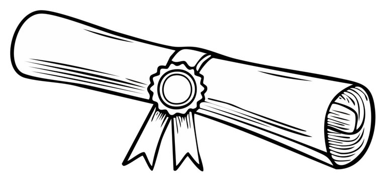 Elegant parchment scroll tied with ribbon and a decorative seal conveys achievement and official document depiction in vector illustration