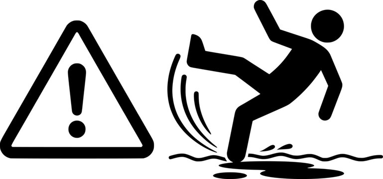 Slippery floor icon stroke vector icon simple black style, illustration.
