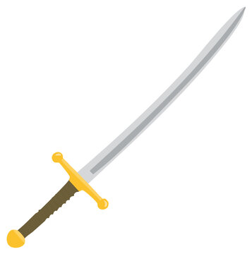 Flat design medieval longsword illustration with golden hilt and sharp metallic blade