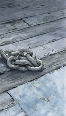 Fototapeta premium Melancholy coastal scene watercolor illustration of a weathered chain on aged pier boards