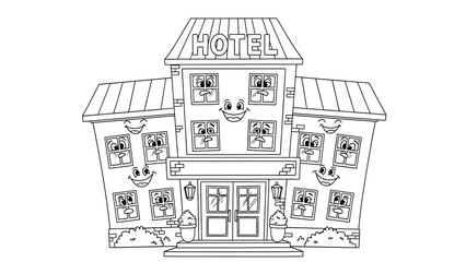 Obraz premium Cartoon hotel with smiling windows