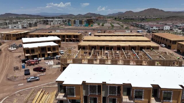 Aerial Hyperlapse of Methodical Wood Framing for Multi-Family Housing