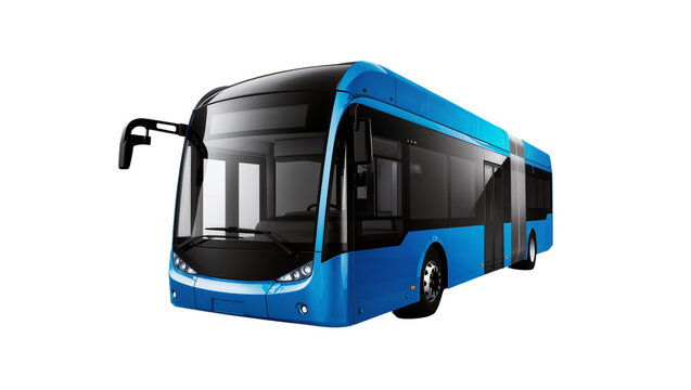 Modern blue articulated city bus, a large public transport vehicle isolated on transparent background, urban mobility PNG