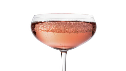 Elegant coupe glass filled with effervescent pink sparkling wine, a festive beverage isolated for celebrations and special occasions