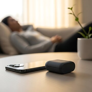 Man Relaxing on Sofa with Phone Put Away for Peaceful Moment

