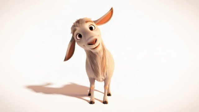 3d animated goat character standing and looking at camera on a white background