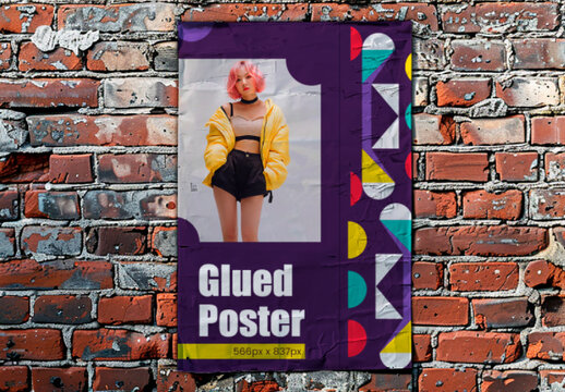 Street Brick Wall Glued Poster Mockup