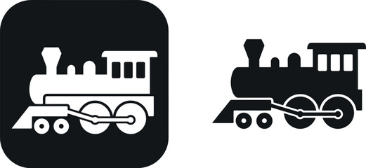 Steam locomotive icon illustration set, black and white vector artwork showing stylized train silhouette for signage and creative background design © MSTIRIN