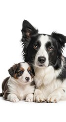 Fototapeta premium Adorable Border Collie Family Resting on a Clean White Surface