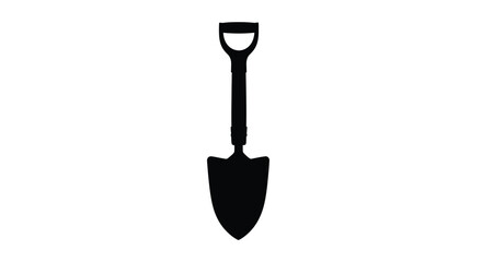 A stark black silhouette of a gardening shovel on white background © md