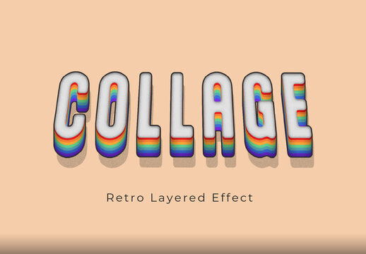 Vintage Rainbow Retro Layered Text Effect